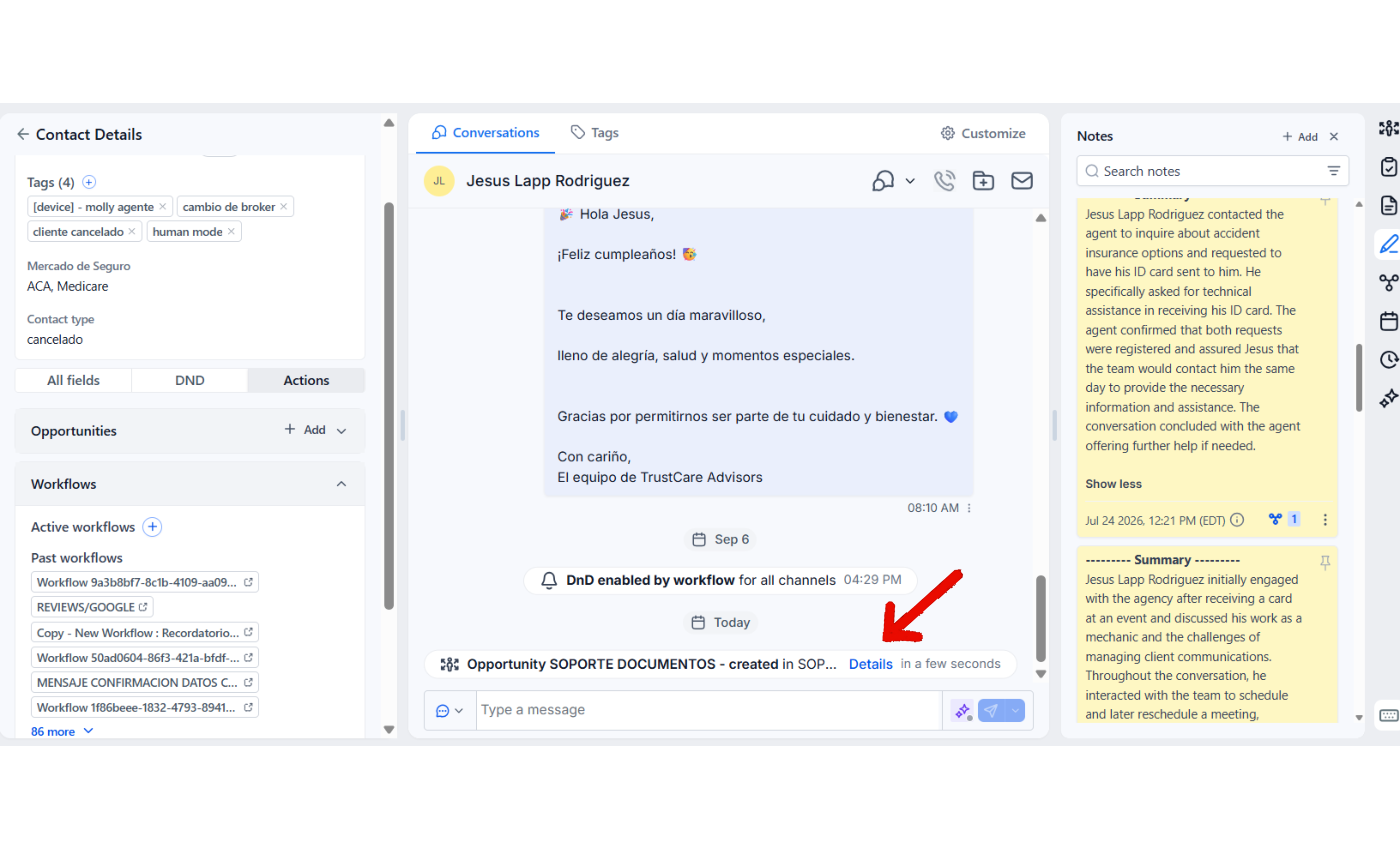 Oportunidad de soporte creada en la conversación